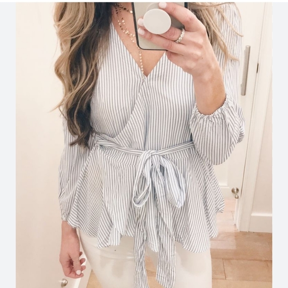 Loft Striped wrap blouse with tie, coastal - Picture 2 of 2